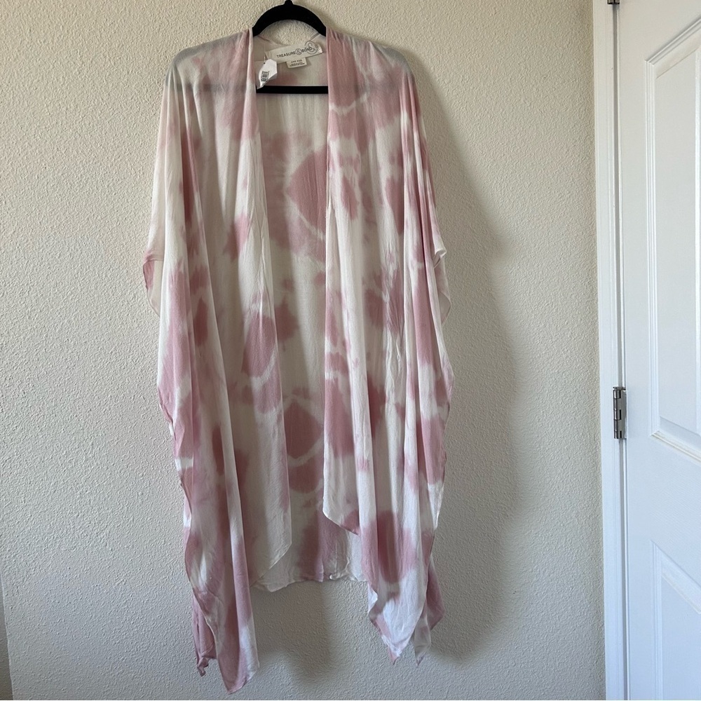 TREASURE & BOND NWT Women’s Cardigan Shawl Throw One Size Pink White Tie Dye